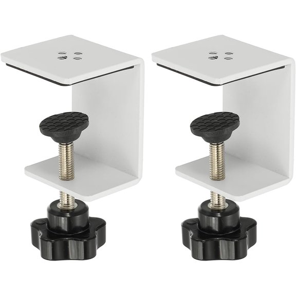 TGHTBA-C Clamps, 2 Pcs Heavy Duty Metal Black Desk Clamp Adjustable Mounting Table Clamp with Protective Pad for Fixing Acrylic Glass Plastic Wood Sheets, White