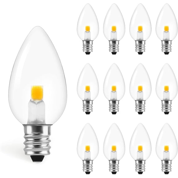TGHTBA-C7 LED-COB Night Light Bulbs, E12 Base Candelabra Replacement Bulb, Warm White String Light, 0.6W Equivalent 7W (12 Pack)