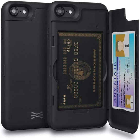 TGHTBA-CX PRO for iPhone SE 2022 / SE 2020 / iPhone 8 / iPhone 7 Case Wallet | Protective Shockproof Heavy Duty Cover with Hidden Card Holder & Card Slot | Plastic Mirror Included - Black
