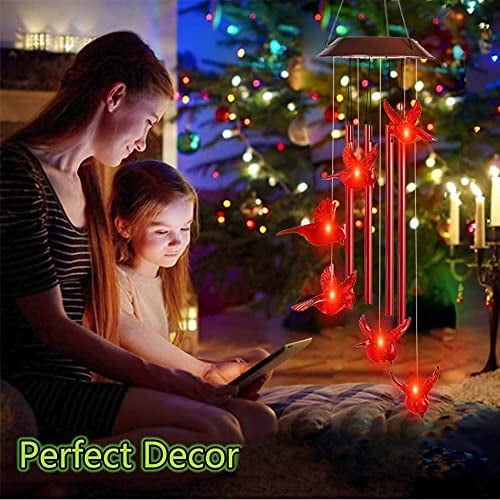 TGHTBA-Cardinal Solar Wind Chimes for Outside, Solar Powered Chime Light, Cardinal Wind Chimes for Loss of Loved One,LED Windchimes Outdoor Cardinal Gifts for Home Garden Decor