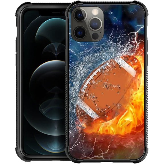TGHTBA-Case Compatible with iPhone 12/12 Pro,Shockproof Soft TPU Phone Case for Boy Men Gift Cover,Ice Fire American Football
