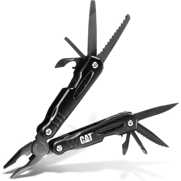 TGHTBA-Cat 13-in-1 Multi-Tool with Black Anodized Aluminum Handles Stainless Steel Blades, Pliers, Screwdrivers, Files & Openers, Durable EDC Tool for Work, Outdoors and Automotive Use - 980021