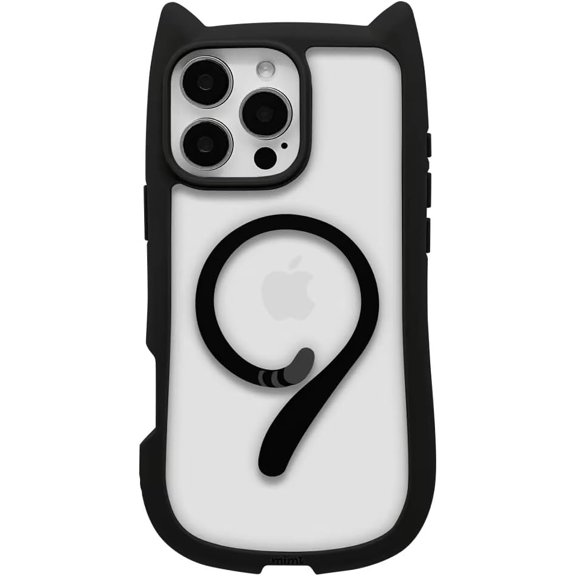 TGHTBA-Clear Cute Phone Case Fit for iPhone 14 Pro Max Magnetic Cases with Kawaii Cat Ears Compatible with MagSafe Shockproof Protective Cover for Women Girls - Black