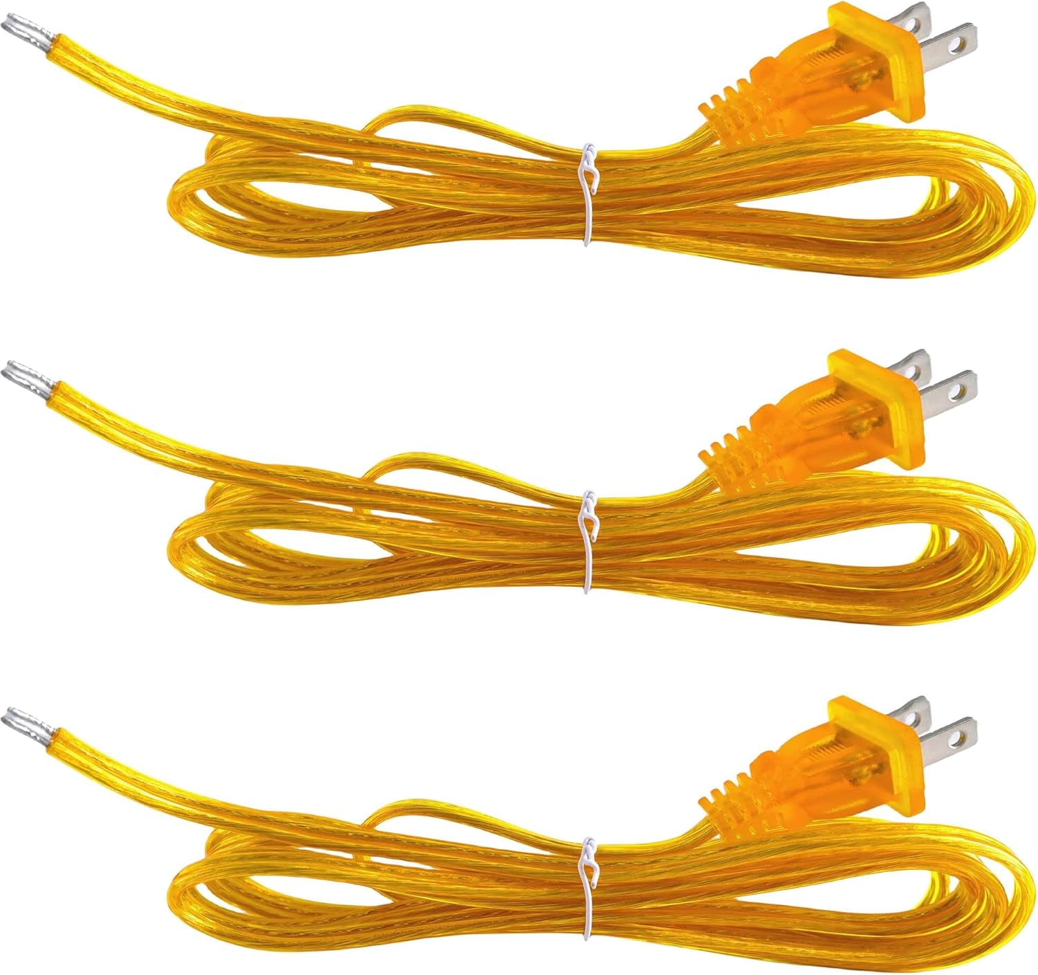 Atiyoc 8-Foot Clear Gold Lamp Cord – 18 AWG SPT-1 Wire, Polarized Plug, Stripped Ends, 3-Pack – DIY Replacement For Table Lamps, Floor Lamps & Vintage Fixtures