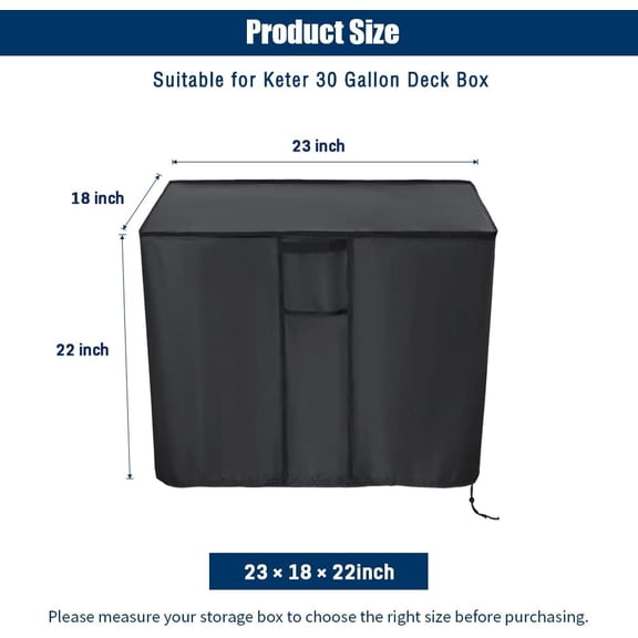 TGHTBA-Deck Box Cover, Outdoor Storage Box Cover for Keter 30 Gallon Deck Box Waterproof Outside Patio Storage Bench Deck Boxes Covers Black (23" L x 18" W x 22" H inch)