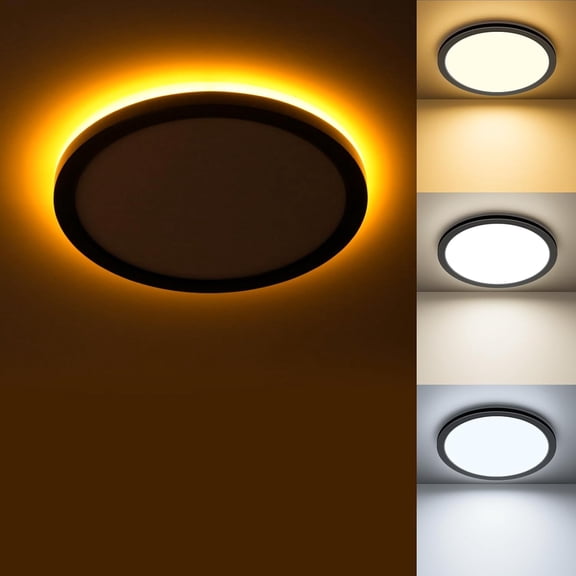 TGHTBA-Dimmable LED Flush Mount Ceiling Light Fixture with Night Light, 8.7inch 1800LM 3000K/4000K/5000K Selectable, Low Profile Ceiling Light for Hallway Kitchen Bedroom, Round Black