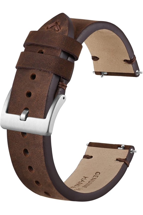 -Distressed Leather Watch Strap, Watch Replacement Bands for Men, Quick Release Spring Bars, Band Width 18mm 19mm 20mm 22mm 24mm