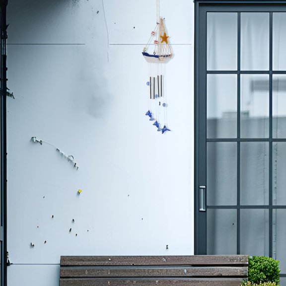 TGHTBA-Dolphin Wind Bell 16.14In Nautical Sailboat Wind Chime Pendant Coastal Decorative Outdoor Garden Patio Window Hanging