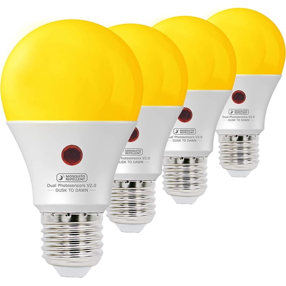 TGHTBA-Dusk to Dawn LED Mosquito Bulb with Dual Daylight Sensor,Bug Free & ON/Off Automatic Depends On Daylight Level,9 Watt,Edison Screw E26,Pack of 4