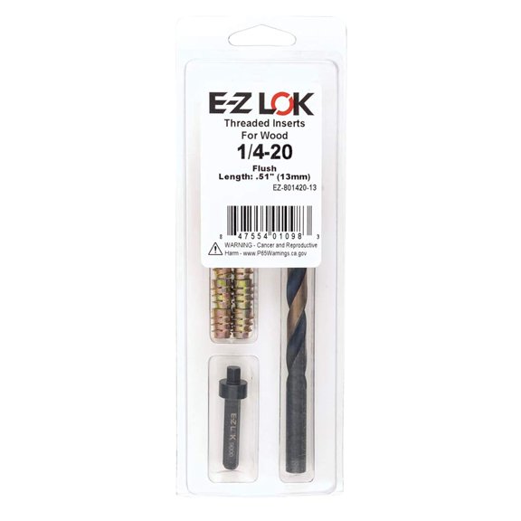 TGHTBA-E-Z Hex Thread Repair Kit for Soft Wood Flush Threaded Inserts 1/4-20 x 13mm, Drill, Installation Tool