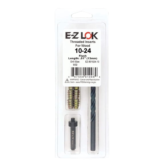 TGHTBA-E-Z Hex Thread Repair Kit for Soft Wood Flush Threaded Inserts 10-24 x 13mm, Drill, Installation Tool
