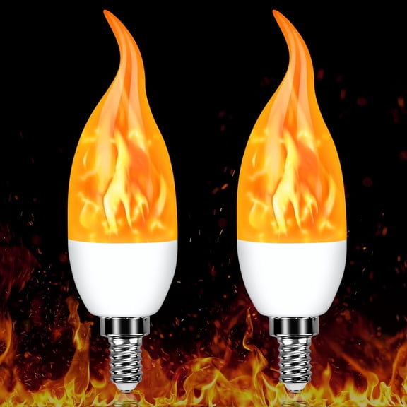 TGHTBA-E12 LED Flickering Candelabra Flame Effect Light Bulbs - 3 Modes Flicker Chandelier Candle Fire Gas Lantern Effect Type B Base Small Lights Bulbs for Outdoor Halloween Holiday Decorations (2 P