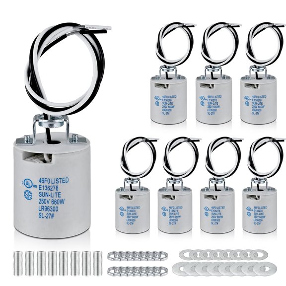 TGHTBA-E26 Light Socket,Standard Medimun Screw Bulb Socket Lamp Holder,E26 Porcelain Light Socket with Wire Lead for Halogen Incandescent LED Light Bulb