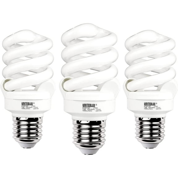 TGHTBA-E26 Spiral CFL Light Bulbs Medium Base 13Watt (60Watt Equivalent) Soft White 2700K, 1040Lm Non-dimmable Compact Fluorescent Light, (3 Pack)