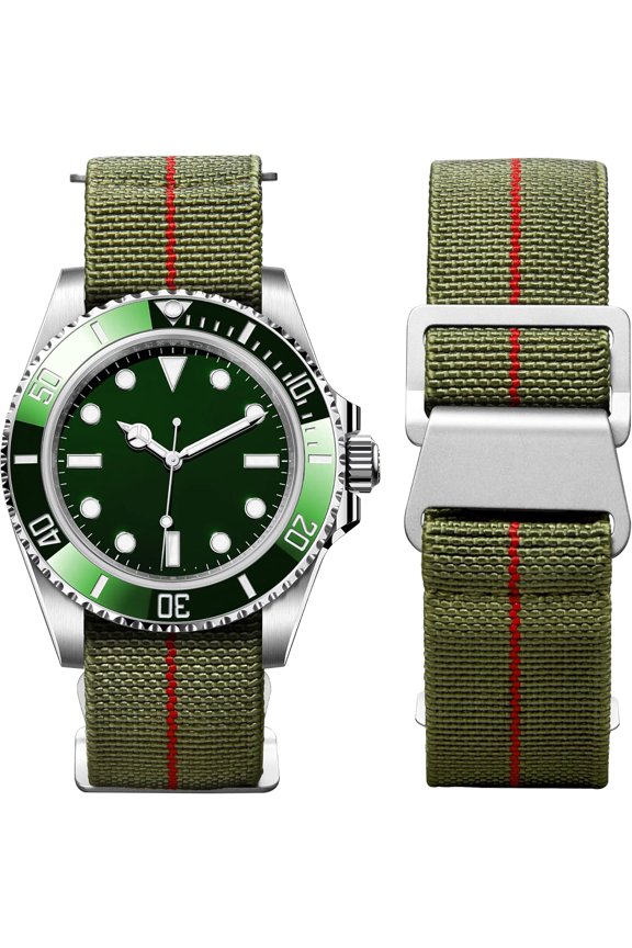 -Elastic Nylon Watch Band 18mm 20mm 22mm Marine Nationale Fabric Military Parachute Replacement Watch Strap Men Women Silver & Black Buckle - Upgraded Hook-and-Loop Buckle