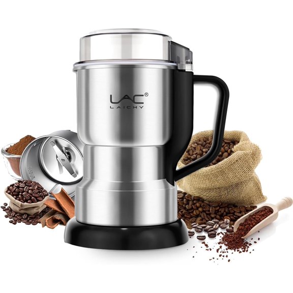 TGHTBA-Electric Coffee Grinder & Spice Grinder, 150W Fast Grinding with Stainless Steel Blades | for Coffee Beans, Spices, Seeds, Herbs | Dry Food Mill | Mini Kitchen Grinder (With handle)
