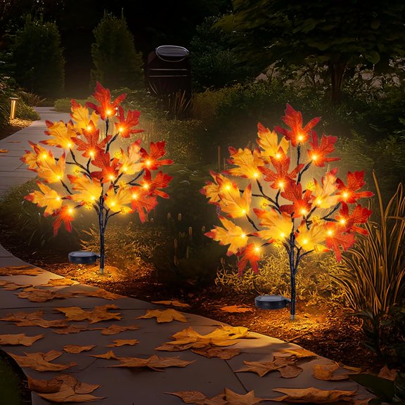 TGHTBA-Fall Solar Pathway Lights 2PCS, Autumn Outdoor Harvest Decorations, Waterproof Maple Leaves Lights for Lawn Yard Garden Patio Walkway Driveway Porch Landscape Lighting Auto On/Off