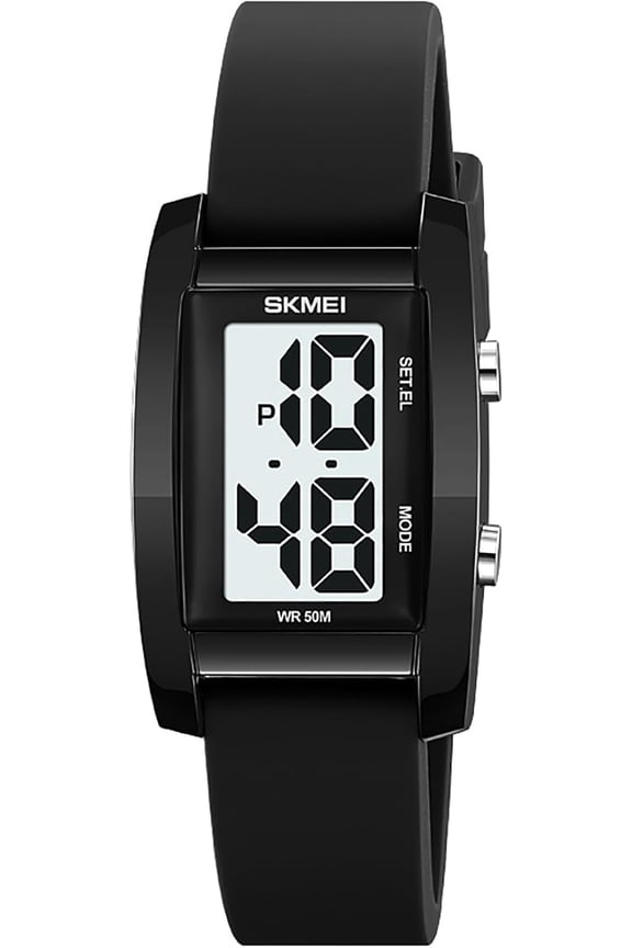 -Fashion Womens Men's Digital Watch Unisex Big Numbers Dial Rectangular Face Waterproof Silicone Strap LED Watches