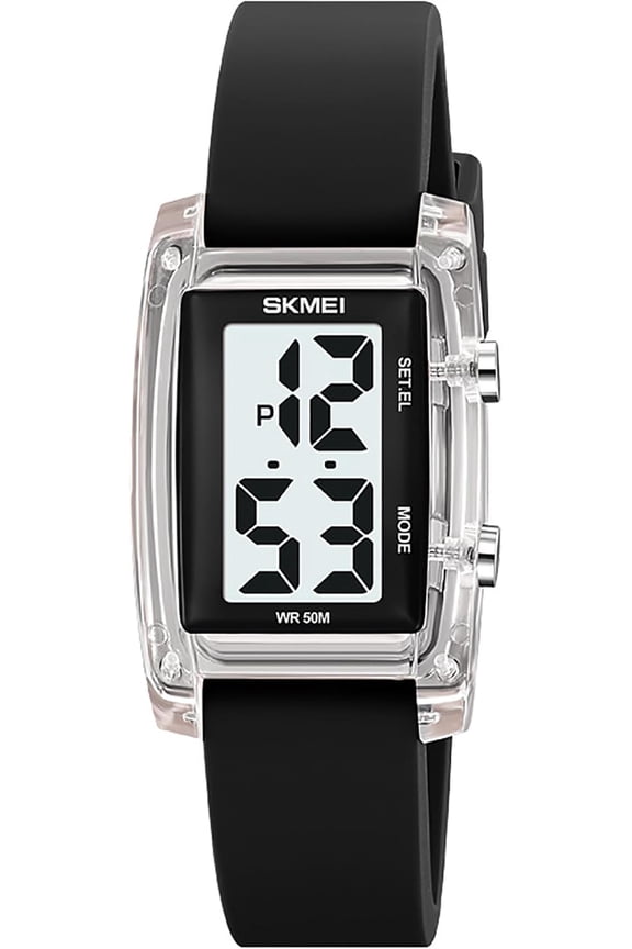 -Fashion Womens Men's Digital Watch Unisex Big Numbers Dial Rectangular Face Waterproof Silicone Strap LED Watches