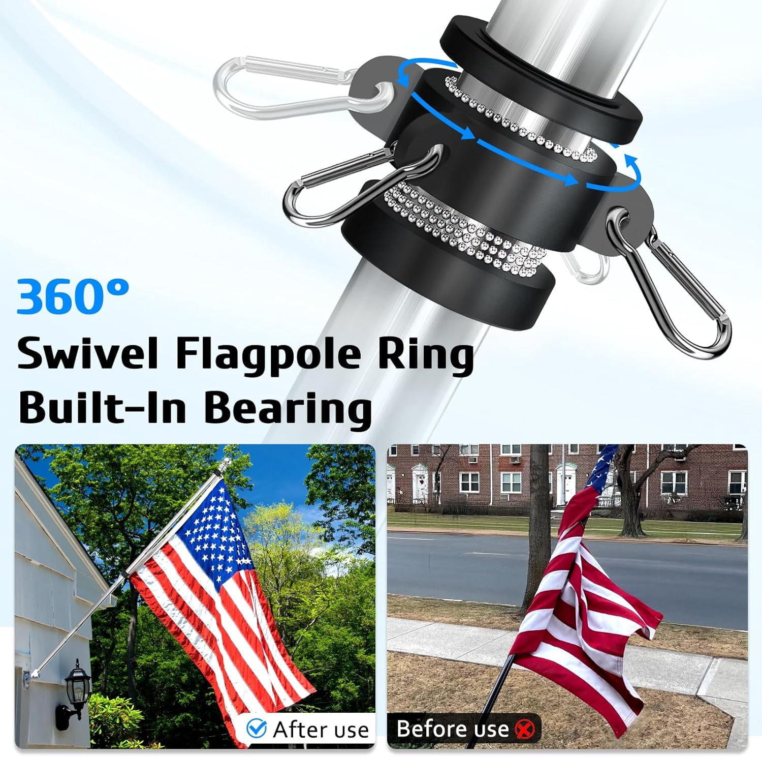 TGHTBA-Flag Pole Rings 1 Inch, Aluminum 360° Rotating Flag Pole Swivel ...