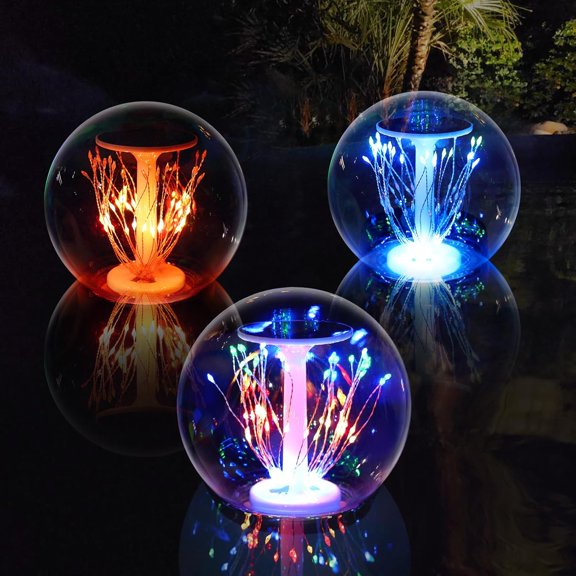 TGHTBA-Floating Pool Lights, Waterproof Fireworks Solar Pool Lights That Float, 7" Color Changing Led Solar Floating Light Balls for Pond Party Garden Decorations, Cool Outdoor Decor (Black, 1 PCS)