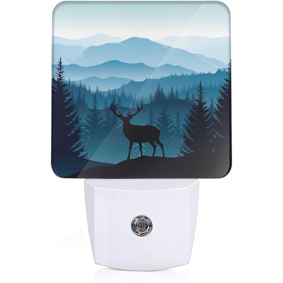 TGHTBA-Forest Night Light,Misty Mountains Forests Deer Night Lights Plug-in Dusk to Dawn Sensor Nightlights for Bedroom Bathroom Hallway Stairs