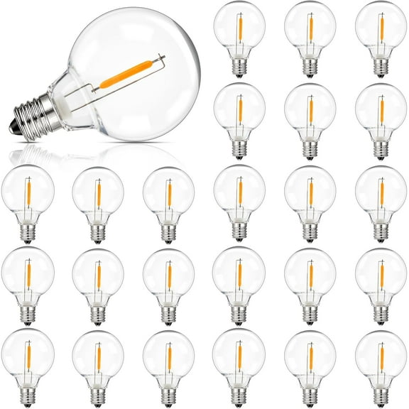 TGHTBA-G40 LED Solar Replacement Bulbs,1W Equal to 5W, Plastic E12 Screw Base Shatterproof & Waterproof Globe Bulbs Light for Outdoor String Lights,Patio Cafe Bistro Decor, DC 3V,2700K Warm White,25