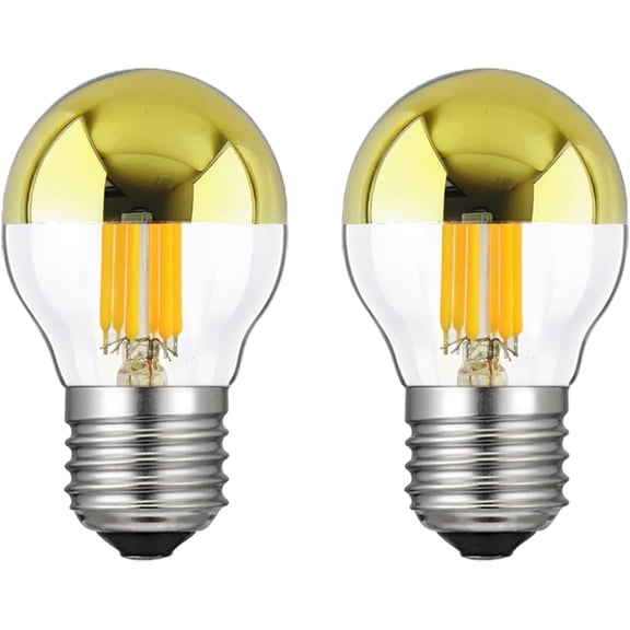 TGHTBA-G45 G14 Globe Half Chrome Light Bulb 6W Dimmable G45 Gold Mirror Reflected Light 60W Equivalent Warm White 2700K Gold Tipped Mirror Light Bulb E26 E27 Base Decorative LED Edison Bulb, 2 Pack