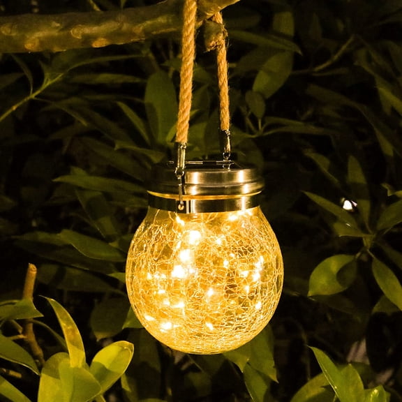 TGHTBA-Hanging Solar Lantern Lights, Outdoor Waterproof Cracked Glass Round Ball Lamp, Garden Globe Warm White LED Light for Landscape Walkway Backyard Patio Lawn Pathway Decoration(4.7inch)