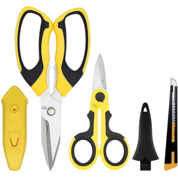 TGHTBA-Heavy Duty Scissors, Sharp Scissors All Purpose Heavy Duty with Serrated Edge, Comfortable Non-Slip Handle, Easy Cutting Cardboard, Wires, Fabric, Leather, Iron Mesh (Yellow)