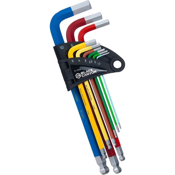 TGHTBA-Hex Key Set, 9 pcs Metric allen key set, Ball End, 1.5 mm-10 mm, Color-Coded Handle, Chrome, High Torque Steel, L-Shape Design, for Construction, Chemical Industry, Transportation