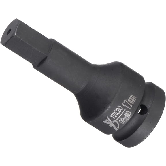 TGHTBA-Impact Hex Bit Socket, 17mm Hex Bit 3/4" Square Drive 98mm Length, CR-MO Chamfer Design Pin Hole Metric Hex Socket - (Applications: for Automotive Electric Repair)