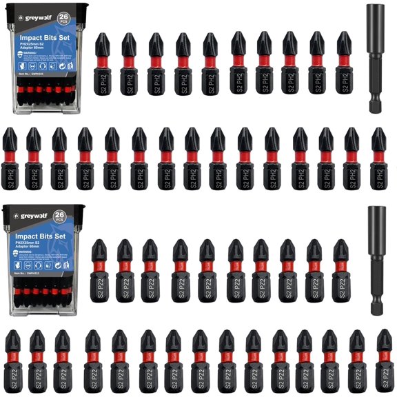 TGHTBA-Impact Phillips Screwdriver Bits Set, 32 non-slip screwdriver bits, S2 steel, 1-inch PH2-PZ2 bits Setting, 1/4-inch hexagonal shank impact driver bit, with impact driver bit holder and storage