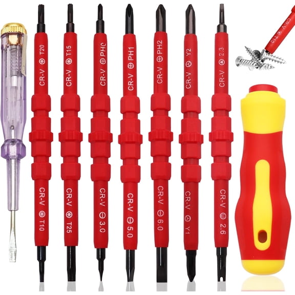 TGHTBA-Insulated Screwdriver Set Electrician Tools Kit, 14 IN 1 Magnetic Screwdriver Set Interchangeable Tools Screw Driver Set Kit for Household Repair (with Tester)
