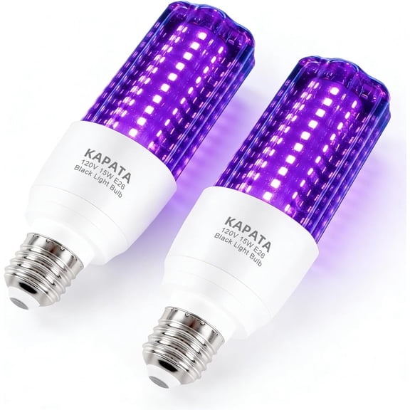 TGHTBA-Kapata 15W LED UV Black Light Bulb Energy Saving UV Black Lights UVA Level 395-400nm, Glow in The Dark , 100W Black Fluorescent Light Equivalent E26 120V , 2- Pack
