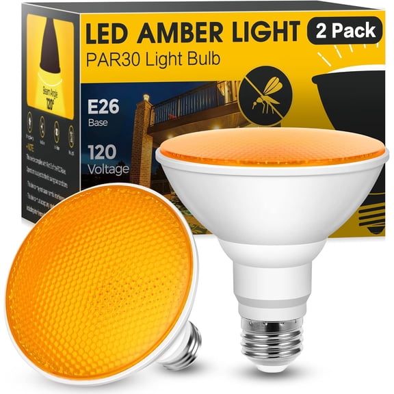 TGHTBA-LED Bug Lights for Outside, 12W Yellow Bug Light Bulbs Outdoor, 100Watt Equivalent PAR30 Flood Light Bulbs for Porch Patio Courtyard, Non-Dimmable, 2 Pack