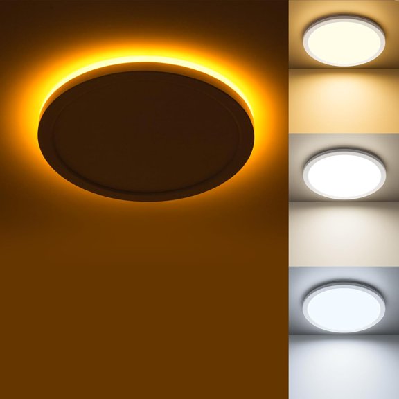 TGHTBA-LED Flush Mount Ceiling Light Fixture with Night Light, 1800LM 3000K/4000K/5000K Selectable, Dimmable Low Profile Ceiling Light for Kitchen Bedroom Hallway, 8.7inch Round White