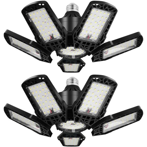 TGHTBA-LED Garage Lights 200W - 2 Pack, 20000LM Led Shop Light with Adjustable Panel, 6000-6500K Daylight, 360 Illumination Ceiling Lights, E27/E26 for Warehouse Garage Attic Basement