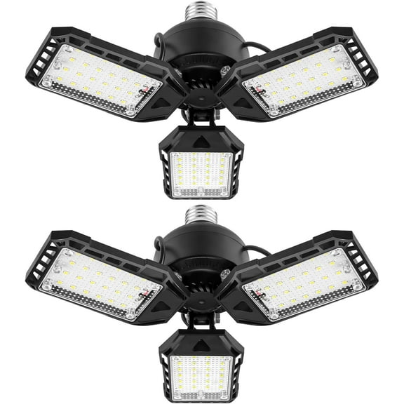 TGHTBA-LED Garage Lights Bulb 2 Pack -80W, 8000LM 6500K Led Shop Light with 3 Deformable Panels, Basement Barn Light Garage Ceiling Lights, E26/E27 for Garage, Warehouse, Shop, Basement