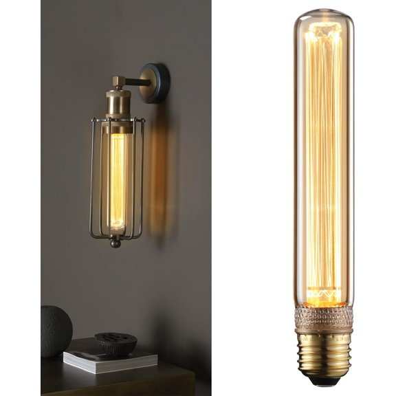 TGHTBA-LED Tubular Decorative Light Bulb 2.3W, T10 Edison Light Bulbs, E26 Base, Dimmable Virtual Filament Vintage Edison Bulb, Beautiful Tube Decor Bulb, Amber Glass, 2000K Soft Warm, UL Listed