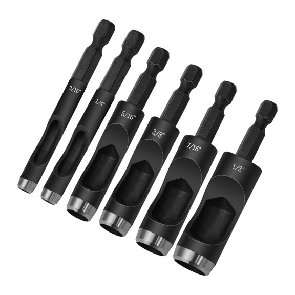 TGHTBA-Leather Hollow Punch Tool Set 1/4 Hex Shank for Electric Hand Drills, 6 Pcs Hex Leather Hole Punch Set 1/4" 5/16" 3/8" 3/16" 7/16" 1/2" Dia for Belts Fabric Canvas Paper Plastic Craft - Carbon