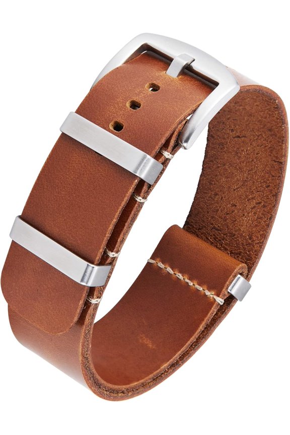 -Leather Watch Band Crazy Horse Oiled Leather Watch Straps 18mm 19mm 20mm 21mm 22mm 24mm Replacement One-Piece Watchbands for Men and Women Silver & Black Buckle