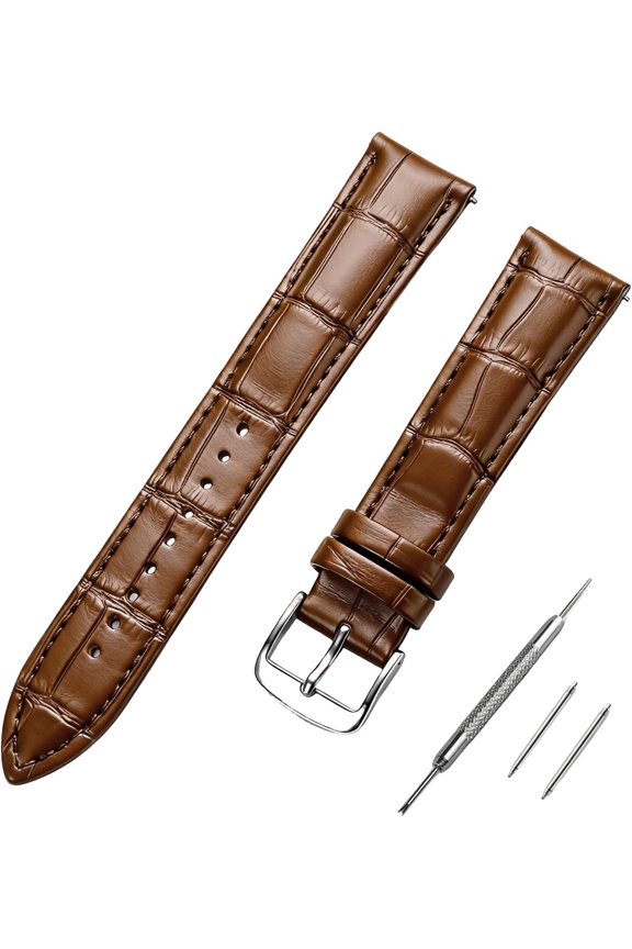 -Leather Watch Band Genuine Leather Replacement Strap for Men Women, Soft Comfortable Watch Strap with Stainless Steel Buckle, 18mm 20mm 22mm