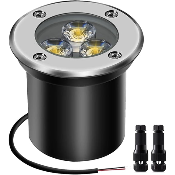 TGHTBA-Low Voltage LED In-ground Lights Well Light Landscape Light with Connectors 3W 12V 24V Waterproof IP67 Pathway Lights Outdoor spotlights Trees Flags for Garden,Yard,Tree (Warm White, 3W-1)