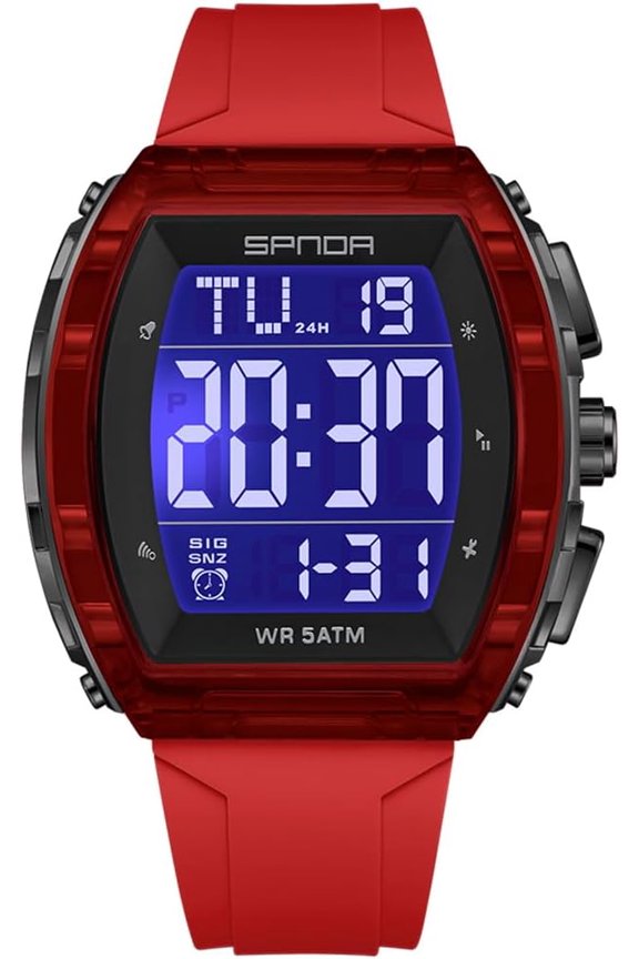 -Luxury Mens Digital Watch Tonneau Shape Dual Time 5ATM Waterproof Countdown Alarm LED Backlight Military Tactical Style Outdoor Sports Watches Wristwatch Gift-Ready Design Black and Gold