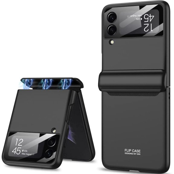 TGHTBA-Magnetic Hinge Protection and Built in Lens Camera Protector Case for Samsung Galaxy Z Flip 4(Black)