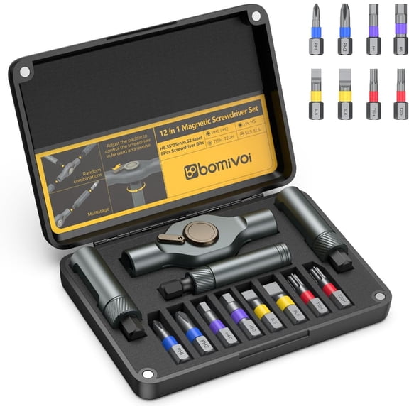 TGHTBA-Magnetic Ratchet Screwdriver Set, Portable Ratcheting Screwdriver Set with Flexible T-Handle, 8 S2 Steel Bits, Mini Repair Tool Kit for DIY, Bicycle, PC, Furniture