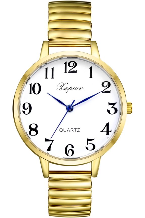 -Men Women Elastic Strap Wristwatch Easy to Read Big Number Dial Stretch Band Watch for Fathers Day