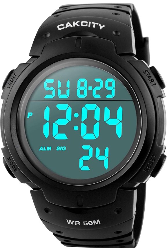 -Mens Digital Watch Military Waterproof Outdoor Large Face Sports Watches with Stopwatch Back Light Alarm Date LED Display,Black