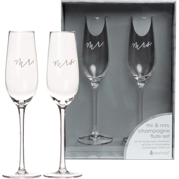 TGHTBA-Mr. & Mrs. Champagne Flute Set - With Gift Box Packaging, Elegant His and Hers Wedding Toasting Glasses for Reception, Bridal Shower and Registry Idea, Tall Wine Glasses for Bride and Groom
